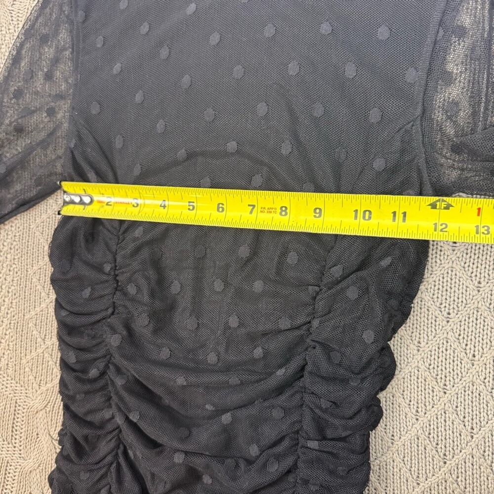 Evereve Sheer Black Ruched Top with Polka Dot Detail ~ XS - Picture 11 of 12